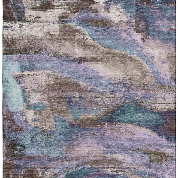 10' X 14' Coffee And Blue Abstract Washable Area Rug With UV Protection