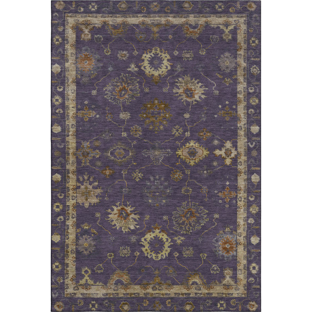 5' X 8' Eggplant And Beige Oriental Washable Area Rug With UV Protection