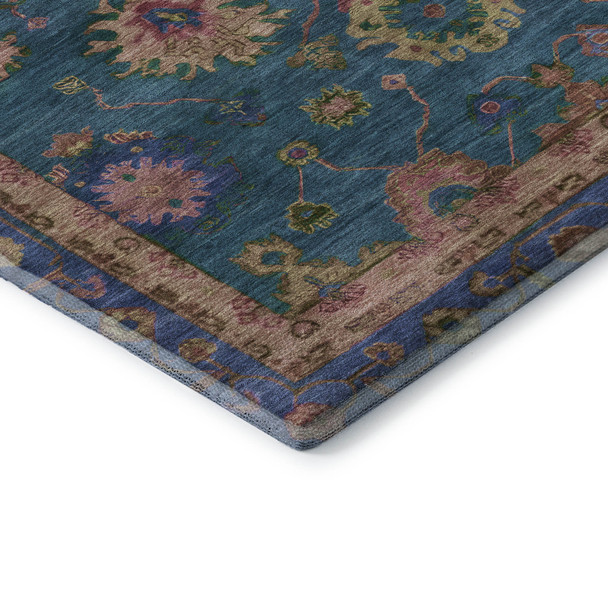 8' X 10' Teal And Blush Oriental Washable Area Rug With UV Protection
