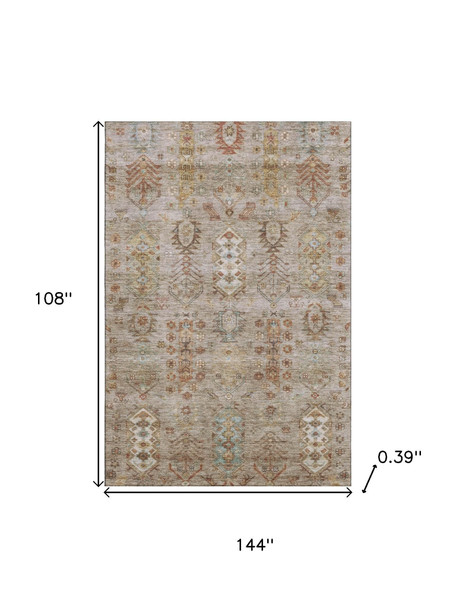 9' X 12' Beige And Brown Southwestern Washable Area Rug With UV Protection