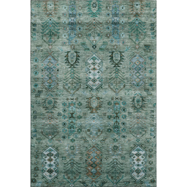 5' X 8' Green And Teal Southwestern Washable Area Rug With UV Protection
