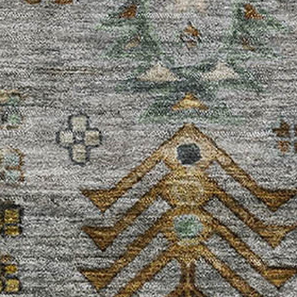8' X 10' Pewter And Gold Southwestern Washable Area Rug With UV Protection