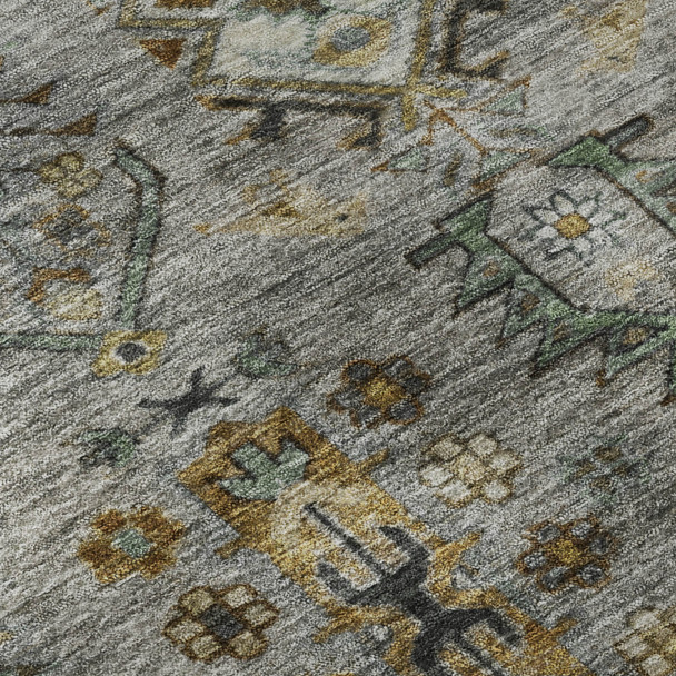 10' X 14' Pewter And Gold Southwestern Washable Area Rug With UV Protection