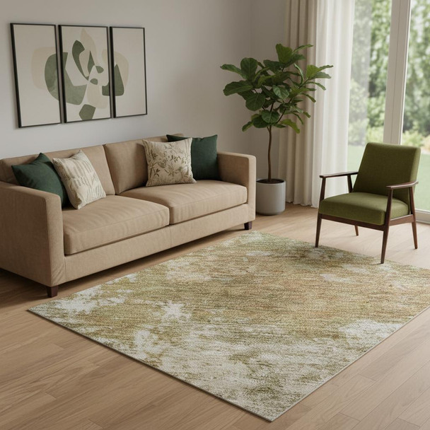 5' X 8' Copper And Ivory Abstract Washable Area Rug With UV Protection