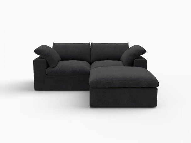 80" Light Gray Linen Blend Modular Loveseat With Storage Ottoman
