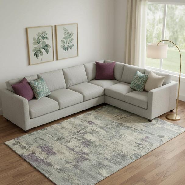 9' X 12' Sage And Gray Abstract Washable Area Rug With UV Protection