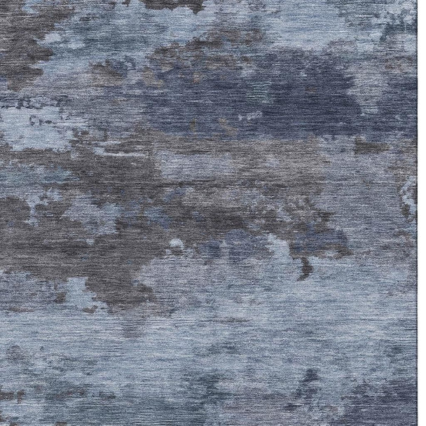 3' X 5' Blue And Charcoal Abstract Washable Area Rug With UV Protection