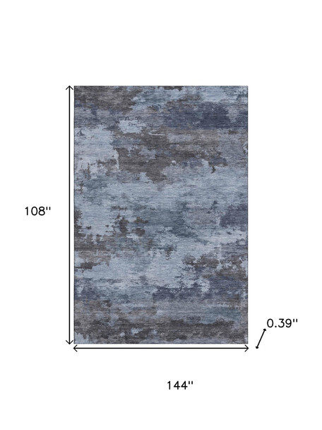 9' X 12' Blue And Charcoal Abstract Washable Area Rug With UV Protection