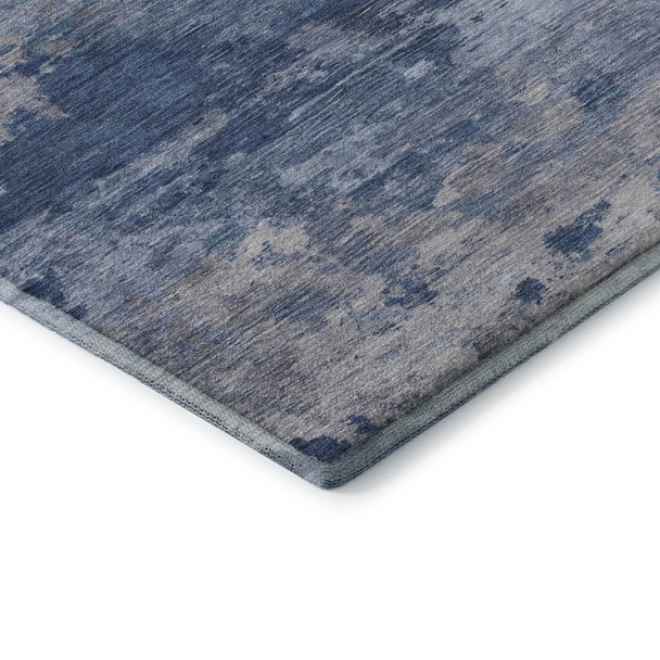 3' X 5' Navy Blue And Denim Blue Abstract Washable Area Rug With UV Protection