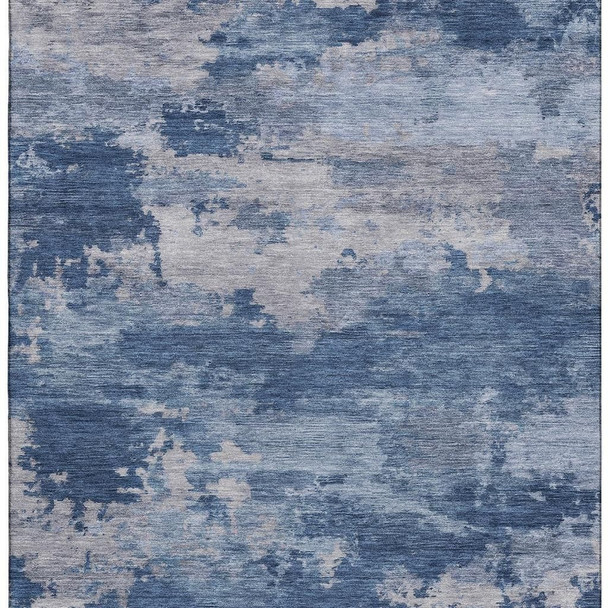 10' X 14' Navy Blue And Denim Blue Abstract Washable Area Rug With UV Protection