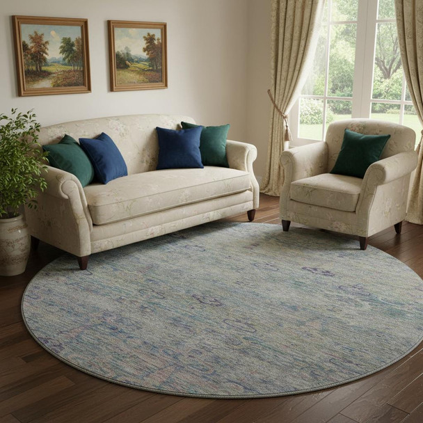 8' Plum And Lavender Abstract Washable Round Rug With UV Protection