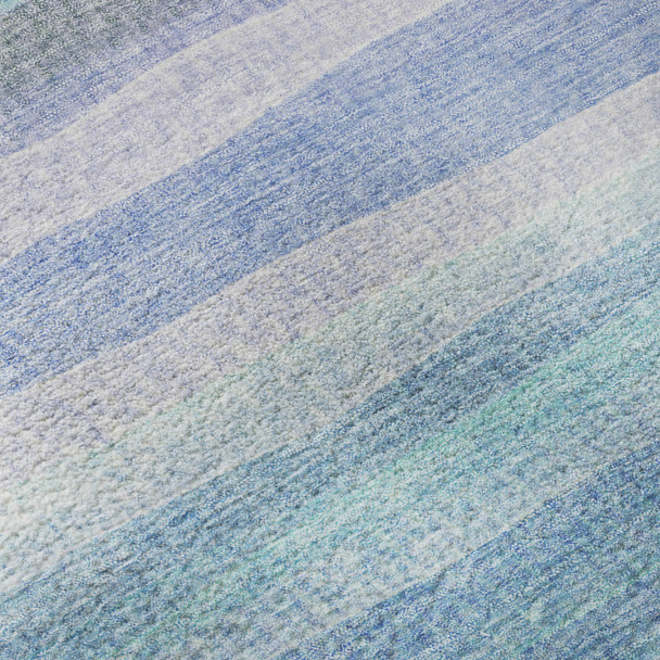 9' X 12' Aqua And Lavender Striped Washable Area Rug With UV Protection