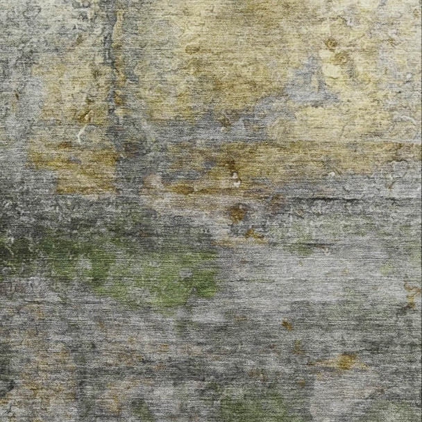 9' X 12' Olive Green And Gold Abstract Washable Area Rug With UV Protection