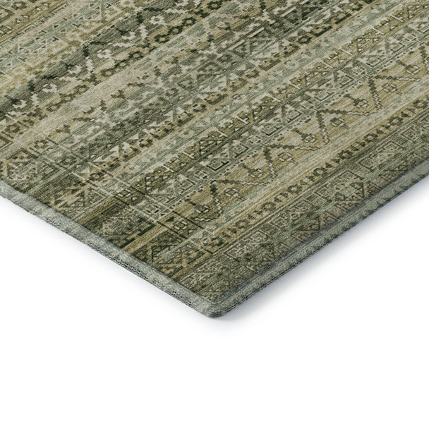 5' X 8' Green And Charcoal Striped Washable Area Rug With UV Protection