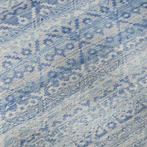 9' X 12' Sky Blue And Ivory Striped Washable Area Rug With UV Protection