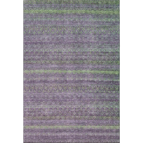 3' X 5' Purple And Green Striped Washable Area Rug With UV Protection