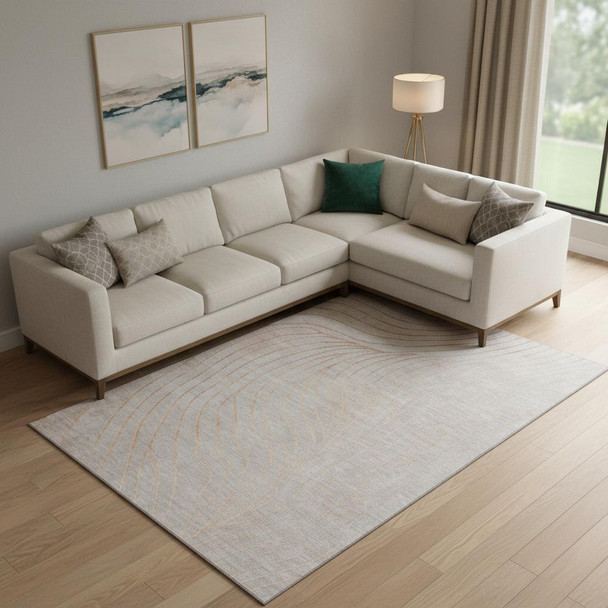 9' X 12' Copper And Silver Abstract Washable Area Rug With UV Protection