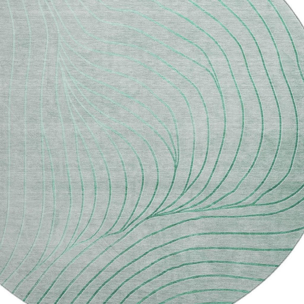 8' Mint Green And Silver Abstract Washable Round Rug With UV Protection