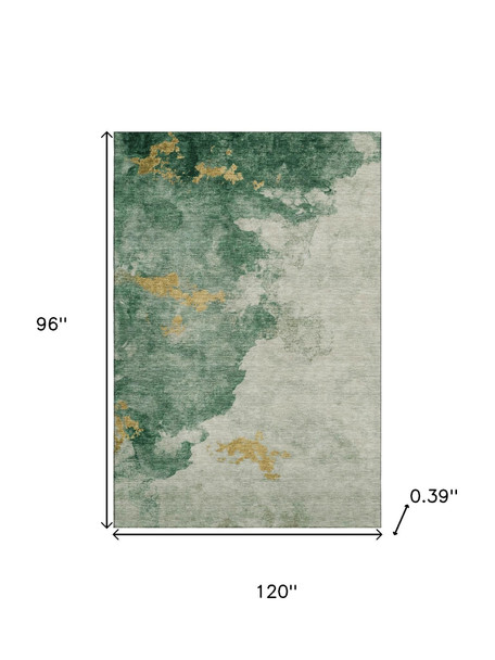 8' X 10' Emerald And Gold Abstract Washable Area Rug With UV Protection