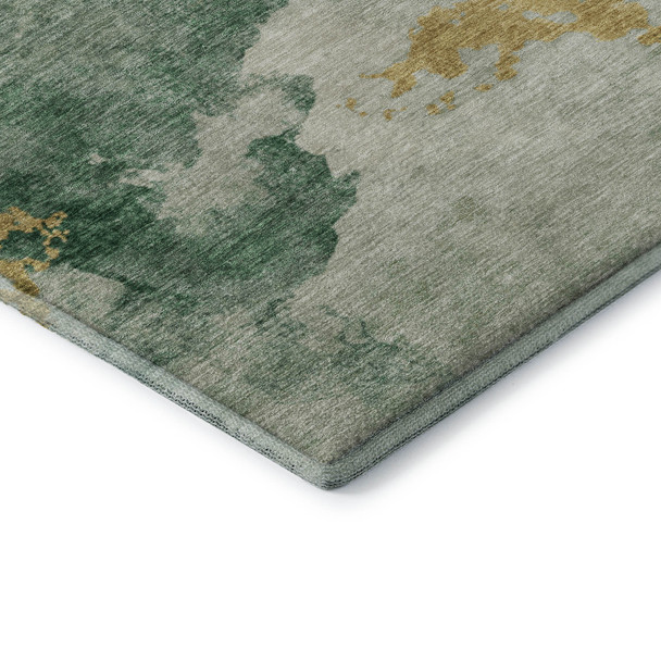 10' X 14' Emerald And Gold Abstract Washable Area Rug With UV Protection