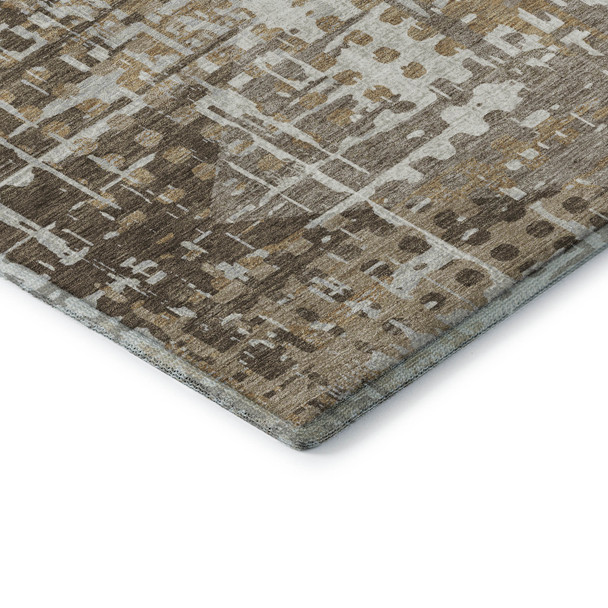 10' X 14' Brown And Beige Geometric Washable Area Rug With UV Protection