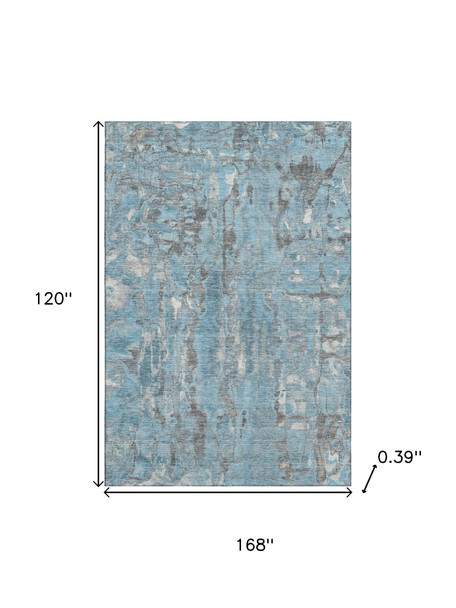 10' X 14' Denim Blue And Gray Abstract Washable Area Rug With UV Protection