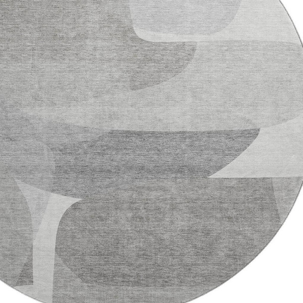 8' Linen And Gray Abstract Washable Round Rug With UV Protection