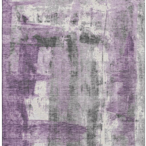 9' X 12' Purple Charcoal And Ivory Abstract Washable Area Rug With UV Protection