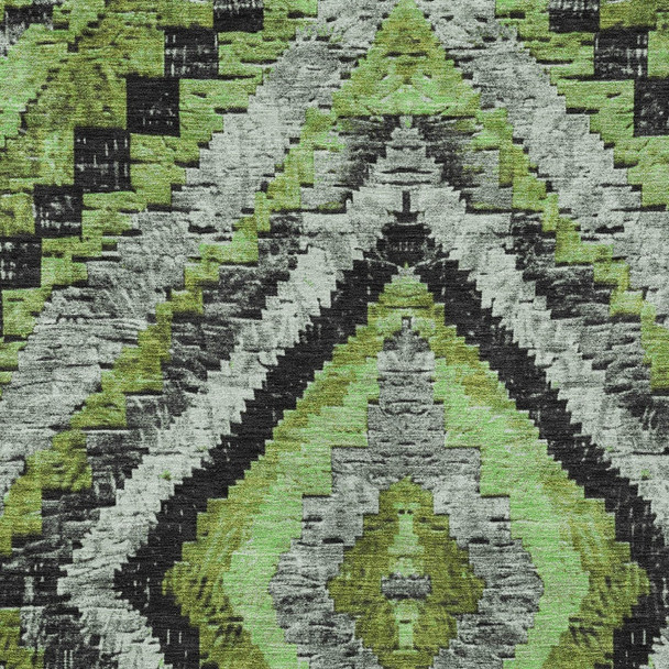 10' X 14' Artichoke Green And Gray Aztec Washable Indoor Outdoor Area Rug