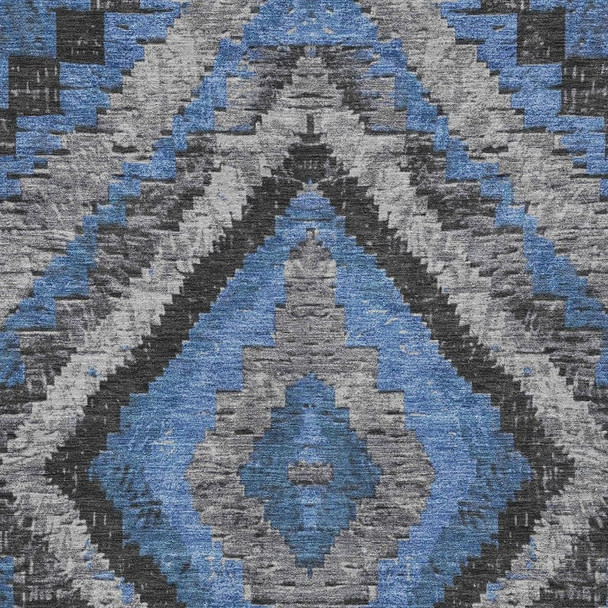 9' X 12' Blue And Gray Aztec Washable Indoor Outdoor Area Rug