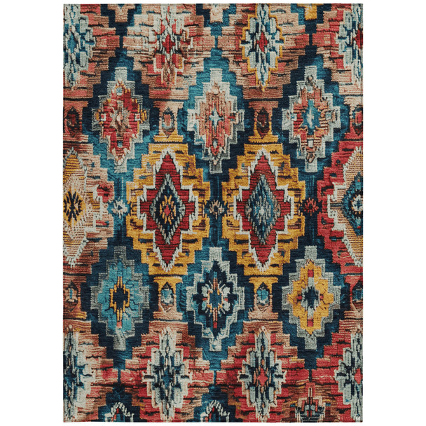 3' X 5' Rust And Blue Aztec Washable Indoor Outdoor Area Rug