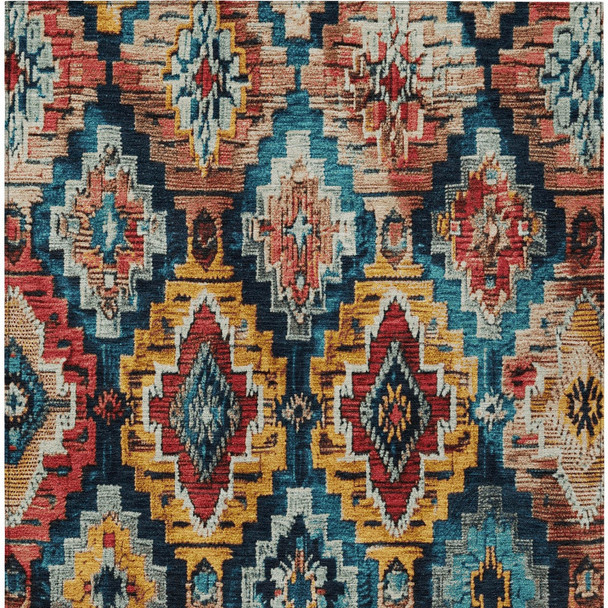5' X 8' Rust And Blue Aztec Washable Indoor Outdoor Area Rug