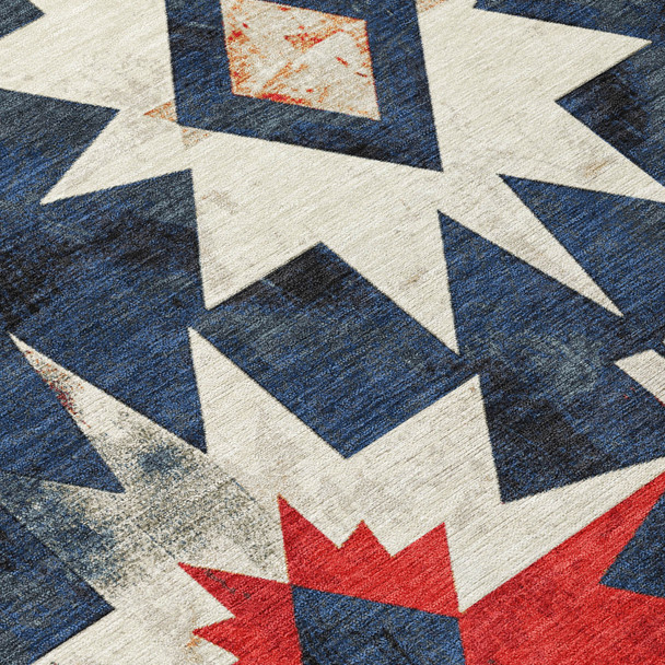 8' X 10' Navy Blue And Red Aztec Washable Indoor Outdoor Area Rug