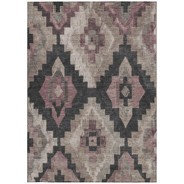 10' X 14' Taupe And Charcoal Aztec Washable Indoor Outdoor Area Rug