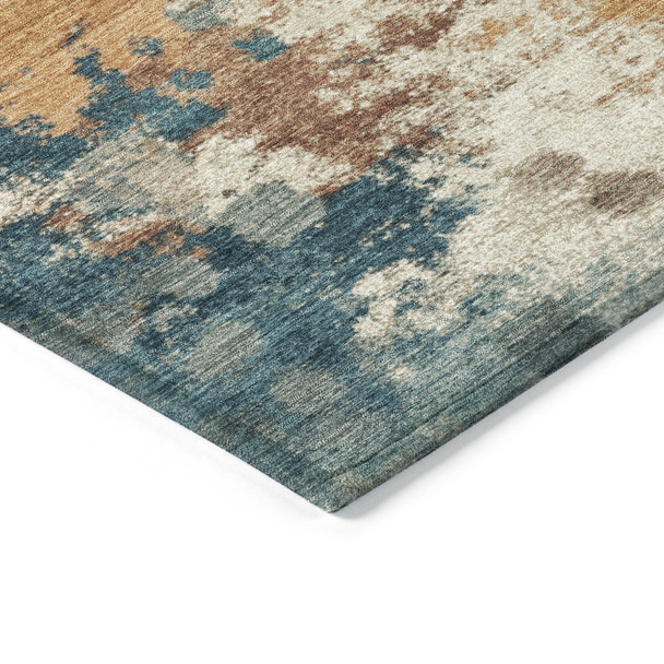 10' X 14' Teal Blue And Copper Abstract Washable Indoor Outdoor Area Rug