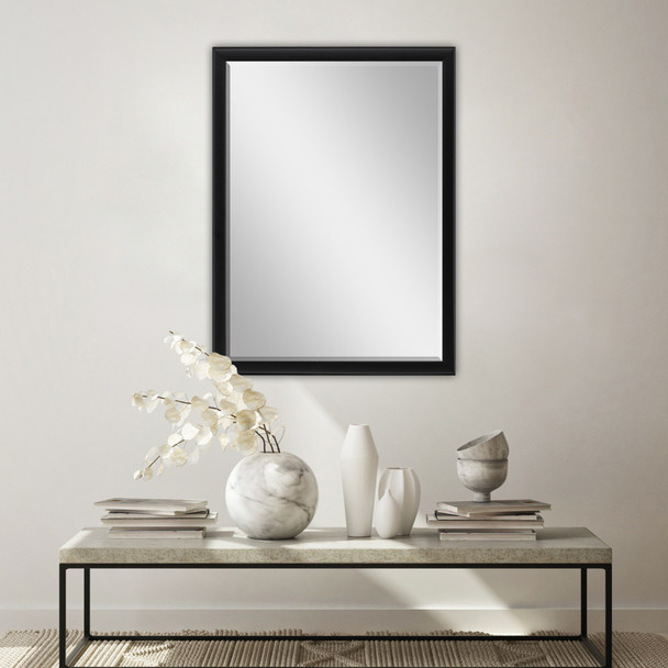 38" Black Solid Wood Framed Accent Mirror