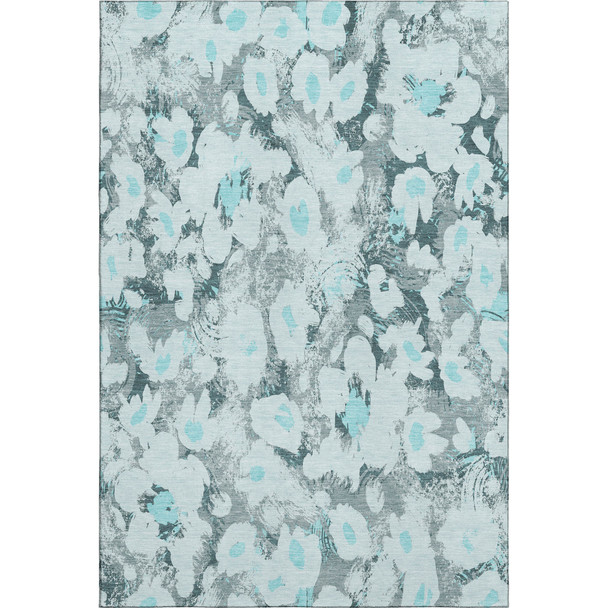 8' X 10' Teal Gray And Ivory Floral Washable Area Rug With UV Protection