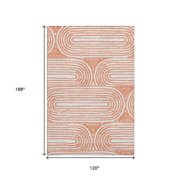 10' X 14' Salmon And Ivory Geometric Washable Area Rug With UV Protection