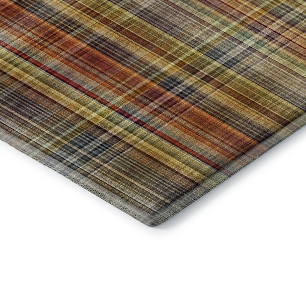 9' X 12' Rust Gold And Green Plaid Washable Area Rug With UV Protection