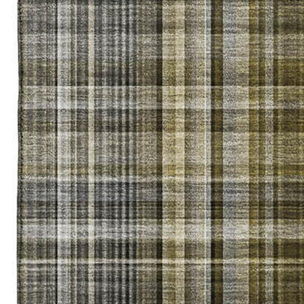 8' X 10' Taupe And Coffee Plaid Washable Area Rug With UV Protection