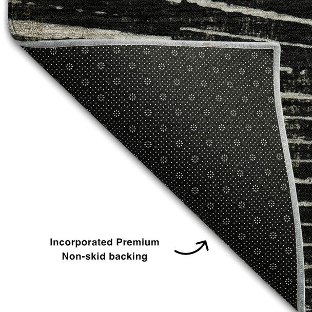 10' X 14' Black And Ivory Geometric Washable Area Rug With UV Protection