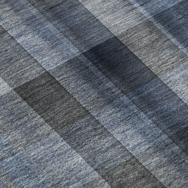 9' X 12' Blue And Gray Plaid Washable Area Rug With UV Protection