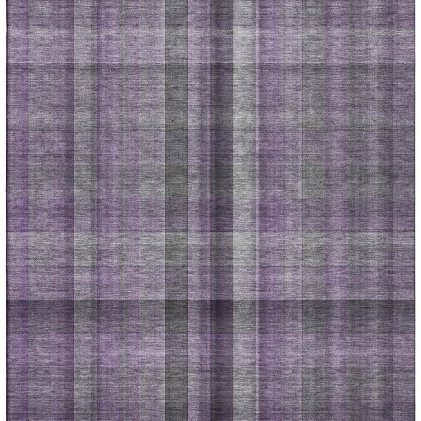 3' X 5' Purple And Gray Plaid Washable Area Rug With UV Protection