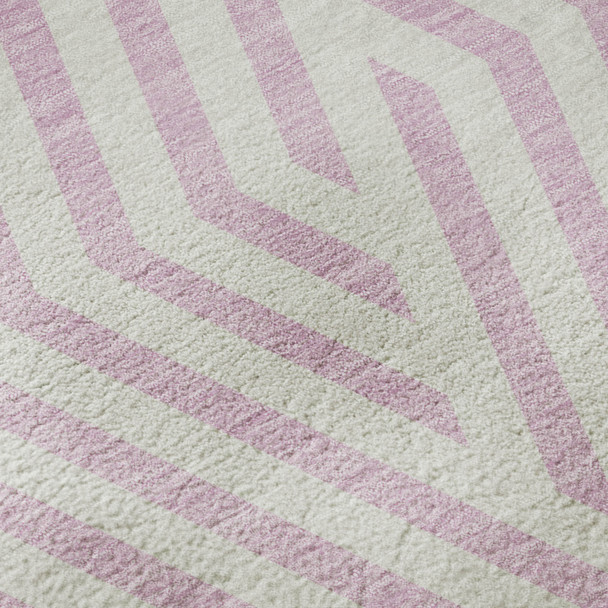 10' X 14' Pink And Ivory Geometric Washable Area Rug With UV Protection