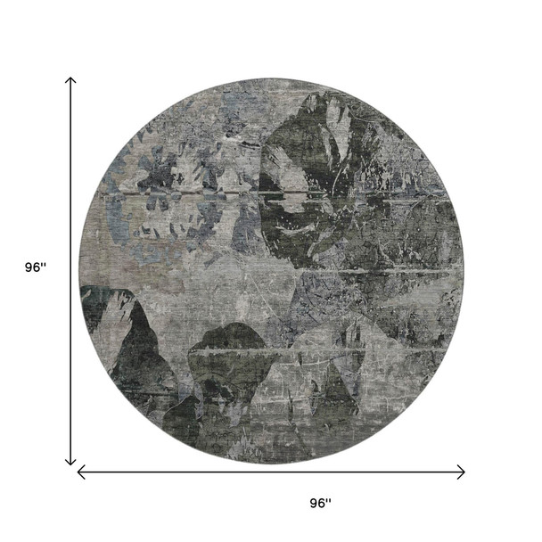 8' Gray And Taupe Abstract Washable Round Rug With UV Protection