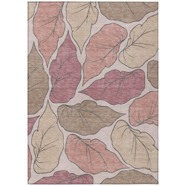8' X 10' Blush And Ivory Botanical Leaves Washable Indoor Outdoor Area Rug
