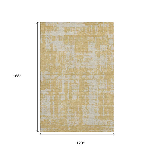 10' X 14' Gold And Beige Abstract Washable Area Rug With UV Protection