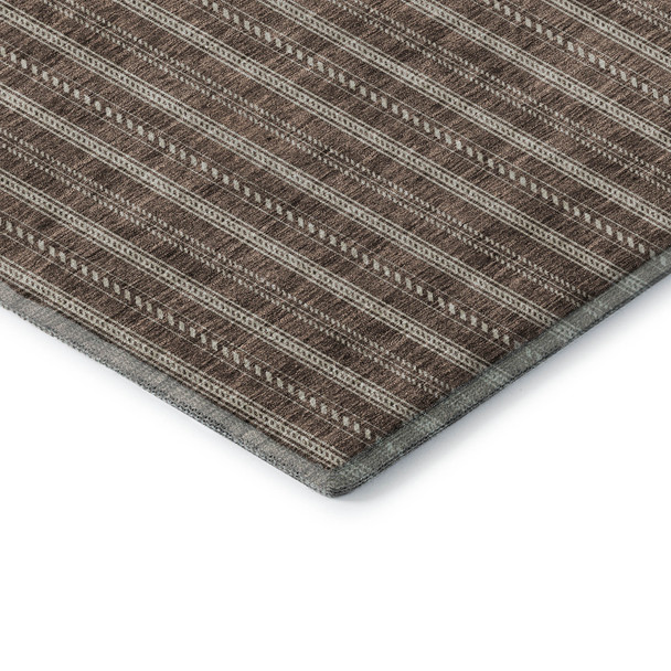 5' X 8' Brown And Ivory Striped Washable Area Rug With UV Protection