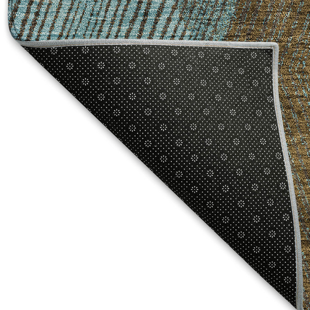 5' X 8' Teal And Brown Geometric Washable Area Rug With UV Protection