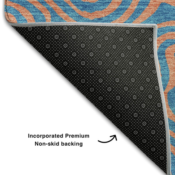 3' X 5' Teal And Peach Abstract Washable Area Rug With UV Protection